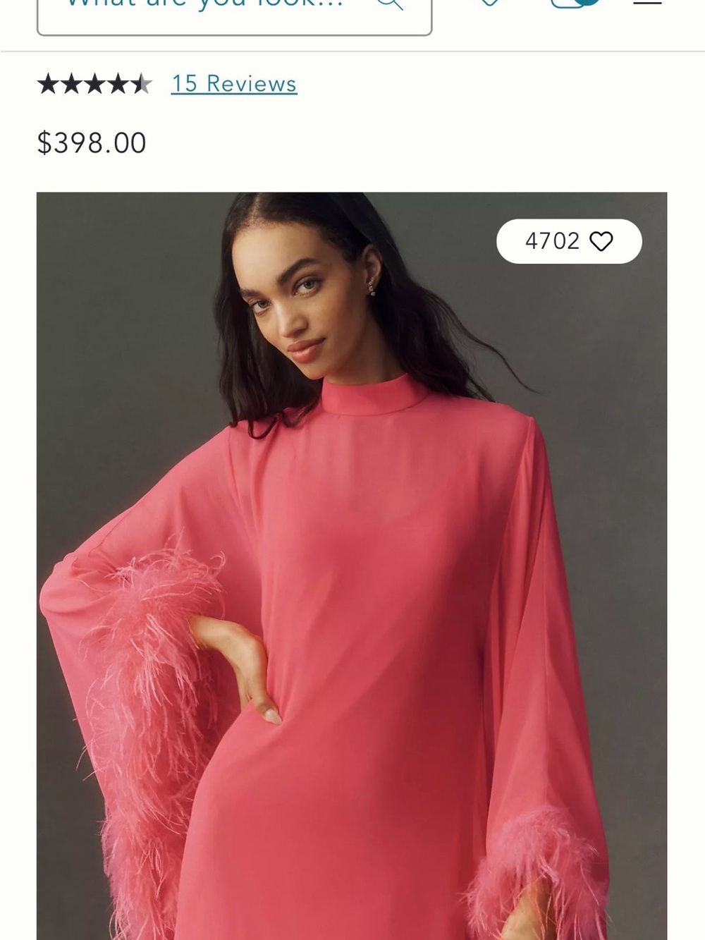 Hutch Coral-Pink Feather Cuff High-Neck Gown